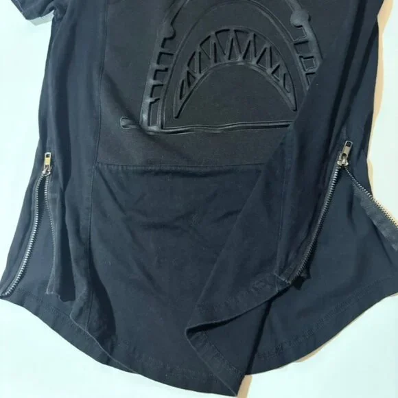 Tiger Shurk Shark Raised Graphic Black Streetwear T-Shirt Zipper Hem Mens Size S - Picture 8 of 10